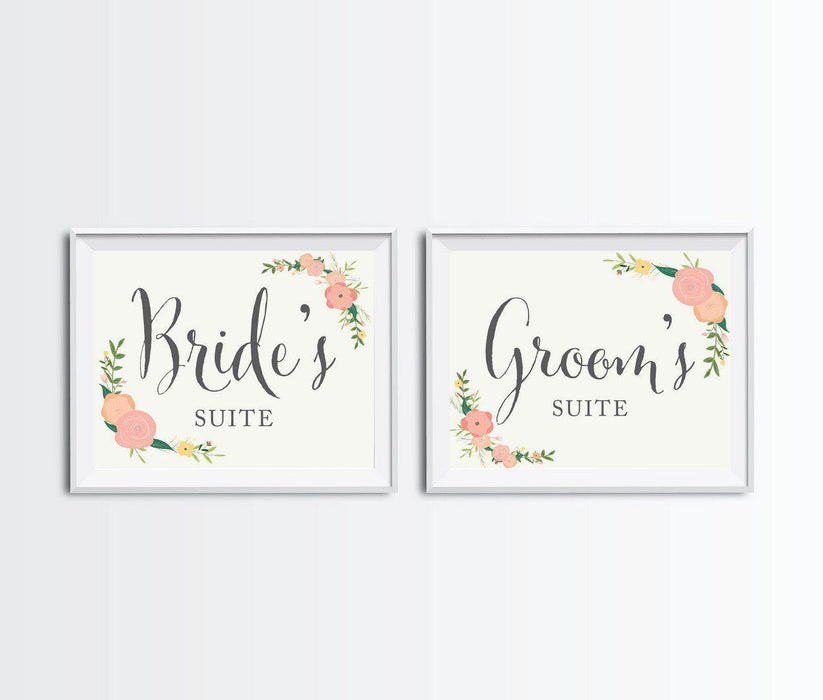 Floral Roses Wedding Party Signs, 2-Pack-Set of 2-Andaz Press-Bride & Groom's Suite-