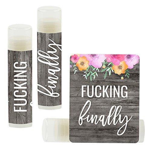 Florals on Gray Rustic Wood, Lip Balm Party Favors-Set of 12-Andaz Press-Kissing The Single Life Goodbye-