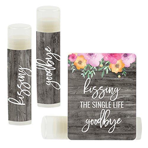 Florals on Gray Rustic Wood, Lip Balm Party Favors-Set of 12-Andaz Press-Kissing The Single Life Goodbye-