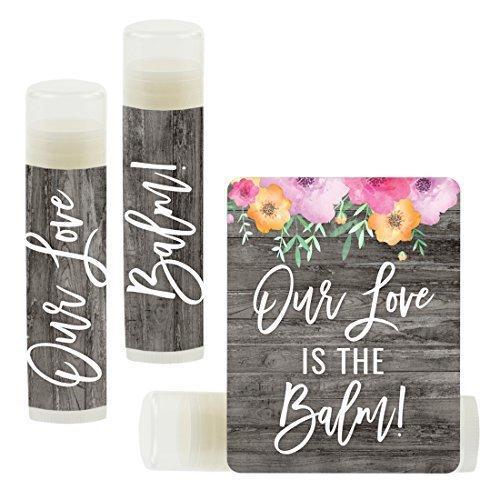 Florals on Gray Rustic Wood, Lip Balm Party Favors-Set of 12-Andaz Press-Our Love is The Balm!-