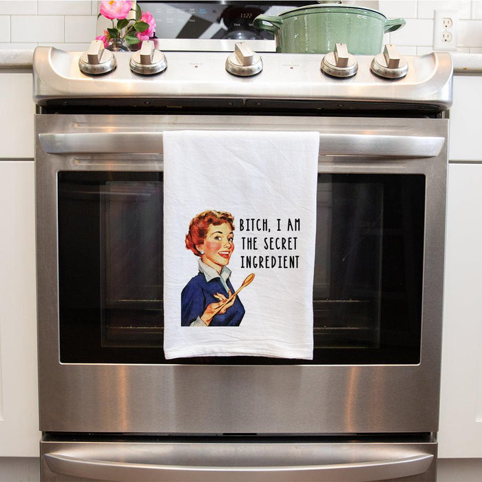 Flour Sack Tea Towels, Kitchen Gifts for Mom, Daughter, Couples, Set of 1-Set of 1-Andaz Press-Bitch, I am The Secret Ingredient-