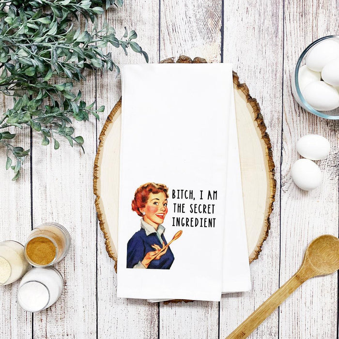 Flour Sack Tea Towels, Kitchen Gifts for Mom, Daughter, Couples, Set of 1-Set of 1-Andaz Press-Bitch, I am The Secret Ingredient-