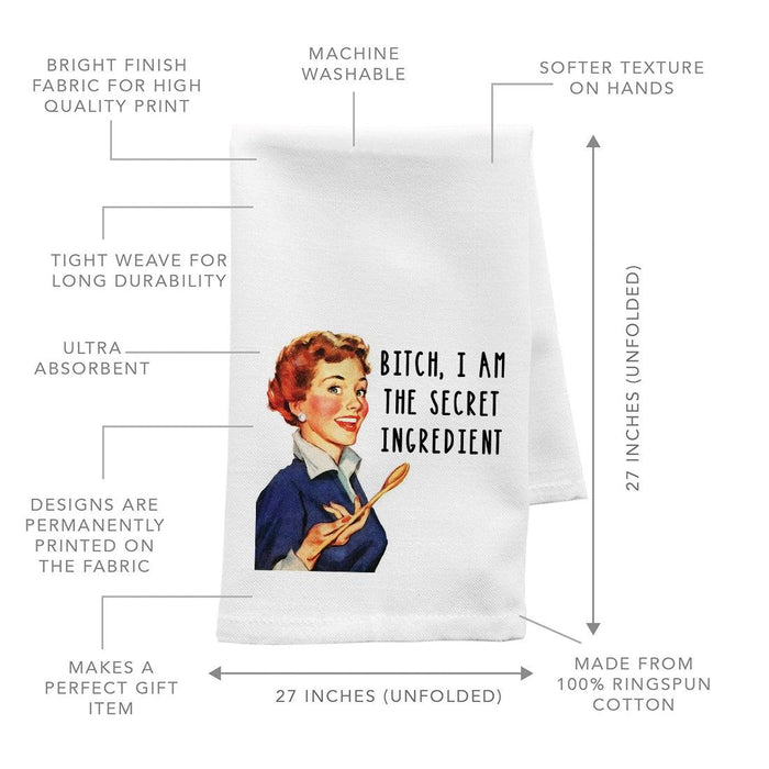 Flour Sack Tea Towels, Kitchen Gifts for Mom, Daughter, Couples, Set of 1-Set of 1-Andaz Press-Bitch, I am The Secret Ingredient-