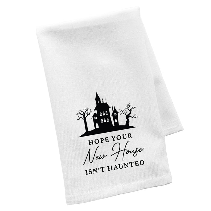 Flour Sack Tea Towels, Kitchen Gifts for Mom, Daughter, Couples, Set of 1-Set of 1-Andaz Press-Hope Your New House Isn't Haunted-
