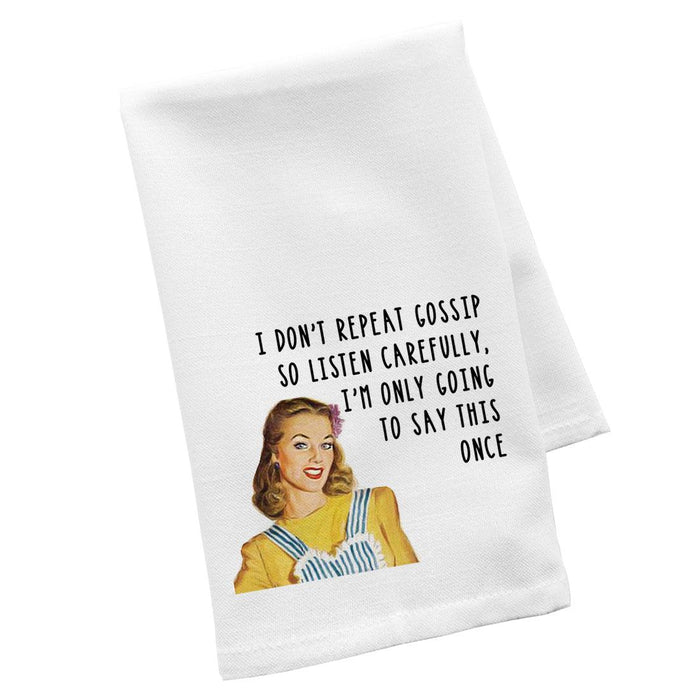 Flour Sack Tea Towels, Kitchen Gifts for Mom, Daughter, Couples, Set of 1-Set of 1-Andaz Press-I Don't Repeat Gossip-