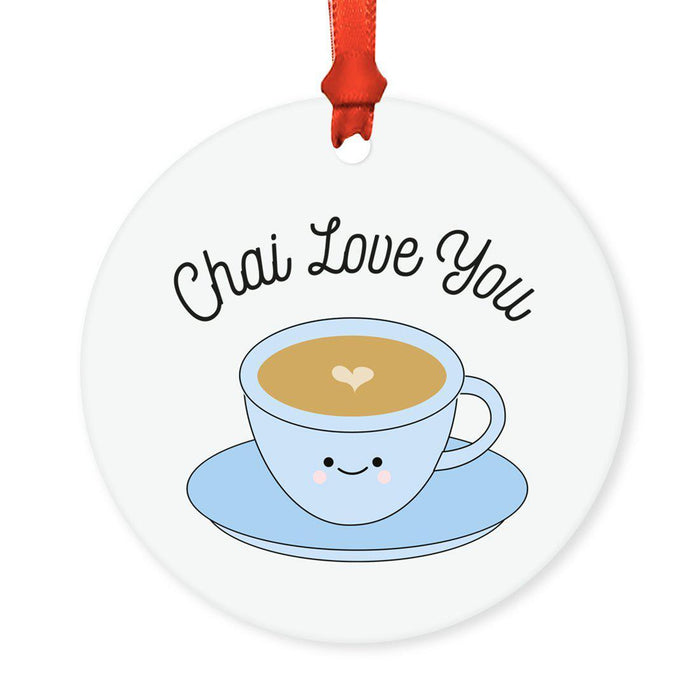 Food Pun 1 Round MDF Christmas Tree Ornaments-set of 1-Andaz Press-Chai-