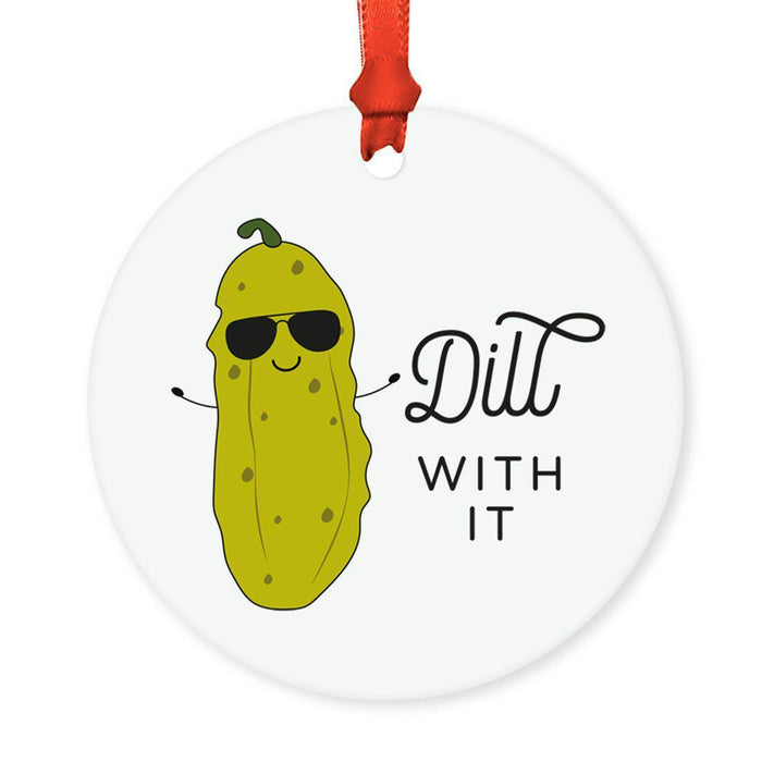 Food Pun 1 Round MDF Christmas Tree Ornaments-set of 1-Andaz Press-Dill Pickle-