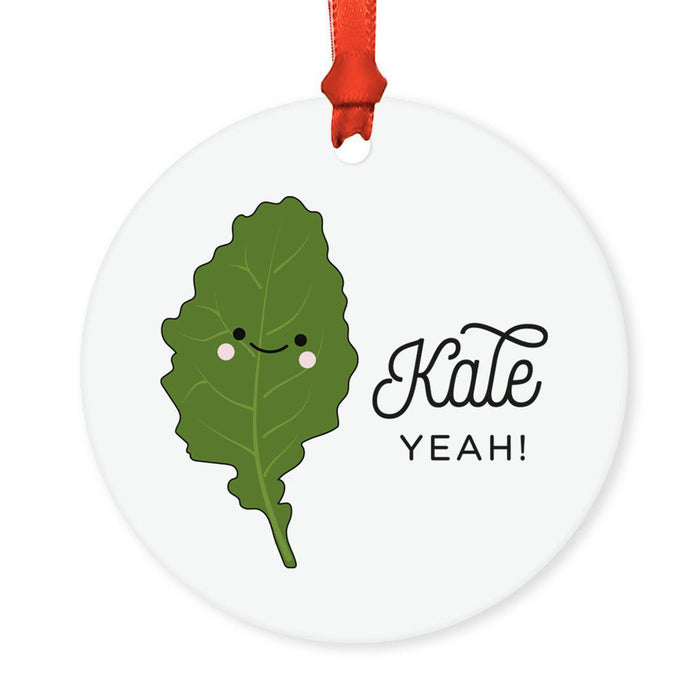Food Pun 1 Round MDF Christmas Tree Ornaments-set of 1-Andaz Press-Kale Leaf-