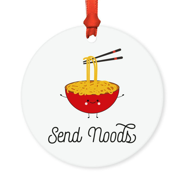 Food Pun 1 Round MDF Christmas Tree Ornaments-set of 1-Andaz Press-Noodles-
