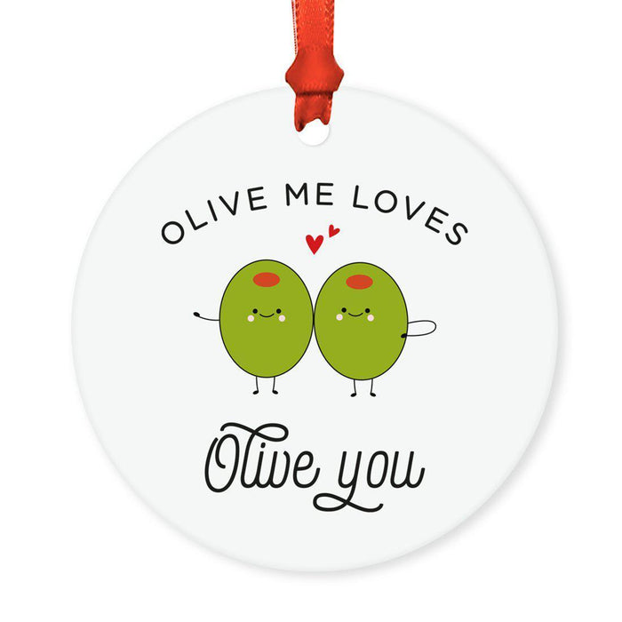 Food Pun 1 Round MDF Christmas Tree Ornaments-set of 1-Andaz Press-Olives-