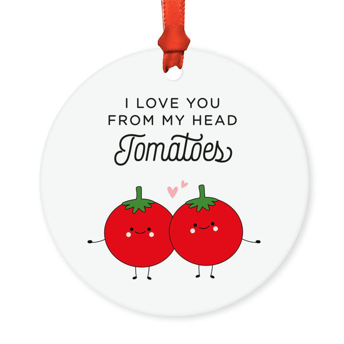 Food Pun 1 Round MDF Christmas Tree Ornaments-set of 1-Andaz Press-Tomatoes-