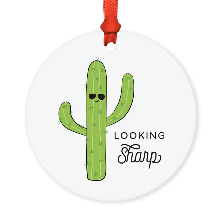 Food Pun 2 Round MDF Christmas Tree Ornaments-Set of 1-Andaz Press-Cactus-