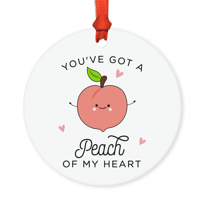 Food Pun 2 Round MDF Christmas Tree Ornaments-Set of 1-Andaz Press-Peach-