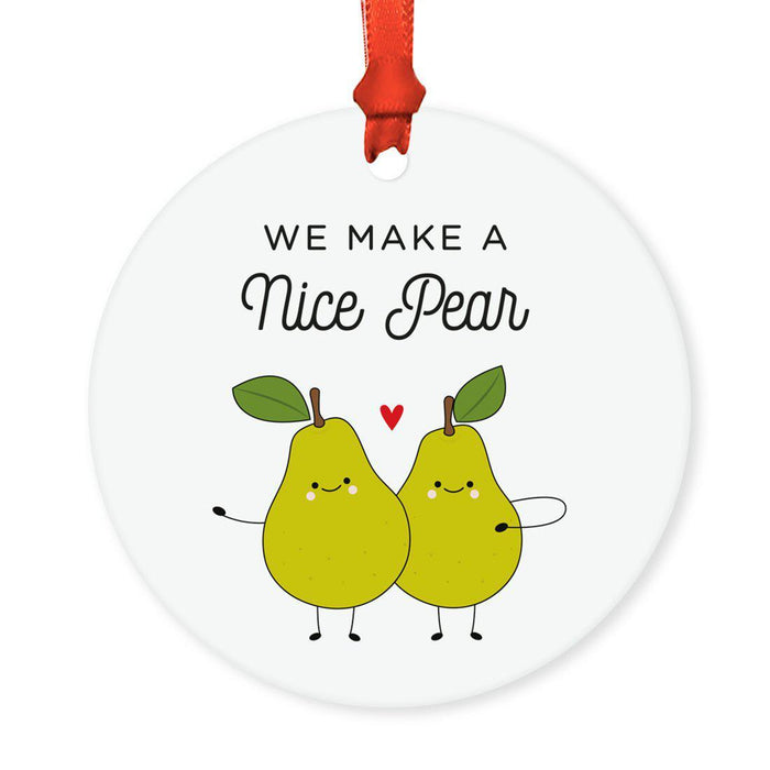 Food Pun 2 Round MDF Christmas Tree Ornaments-Set of 1-Andaz Press-Pears-
