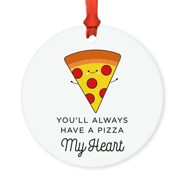 Food Pun 2 Round MDF Christmas Tree Ornaments-Set of 1-Andaz Press-Pizza-