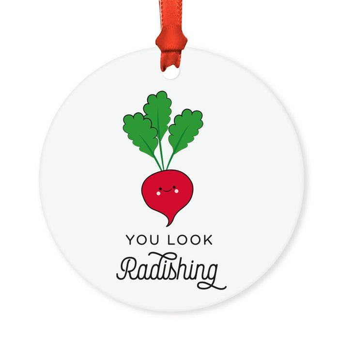 Food Pun 2 Round MDF Christmas Tree Ornaments-Set of 1-Andaz Press-Radish-