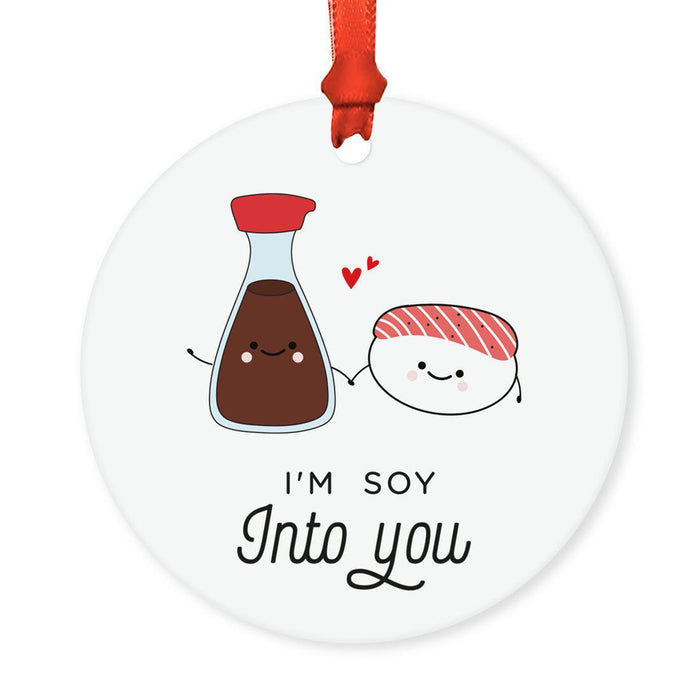 Food Pun 2 Round MDF Christmas Tree Ornaments-Set of 1-Andaz Press-Soy Sauce-