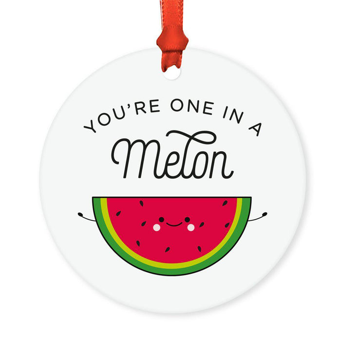 Food Pun 2 Round MDF Christmas Tree Ornaments-Set of 1-Andaz Press-Watermelon Slice-