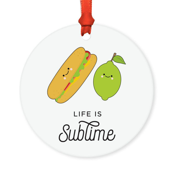 Food Pun 4 Round MDF Christmas Tree Ornaments-Set of 1-Andaz Press-Salty Beach-