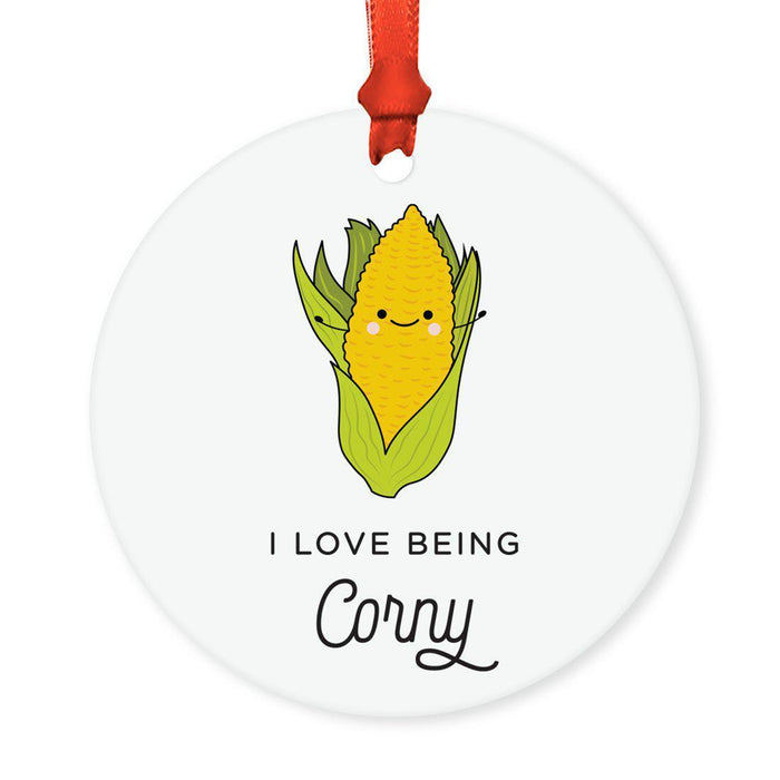 Food Pun 4 Round MDF Christmas Tree Ornaments-Set of 1-Andaz Press-Salty Beach-