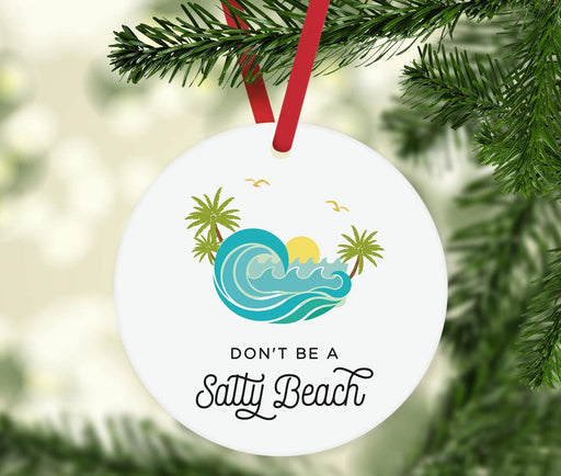 Food Pun 4 Round MDF Christmas Tree Ornaments-Set of 1-Andaz Press-Salty Beach-