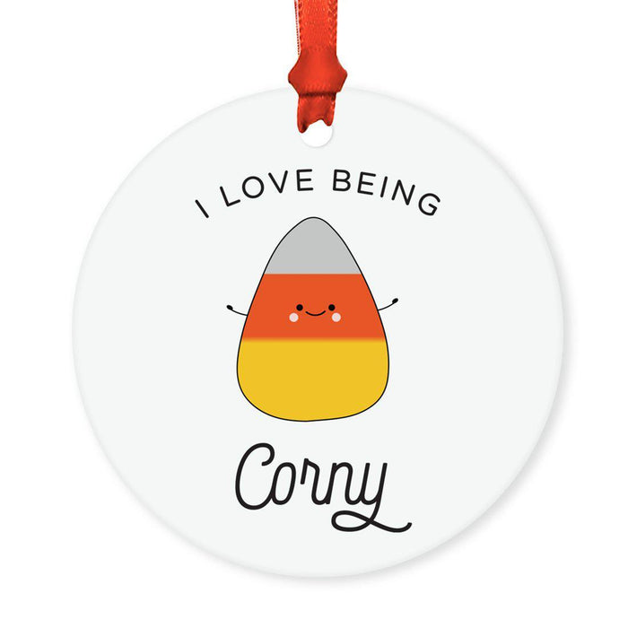 Food Pun 4 Round MDF Christmas Tree Ornaments-Set of 1-Andaz Press-Candy Corn-