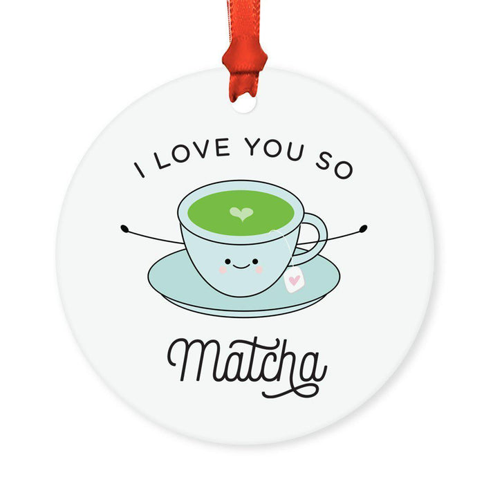 Food Pun 5 Round MDF Wood Christmas Tree Ornaments-Set of 1-Andaz Press-Big Coffee Latte-