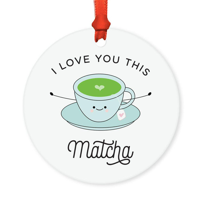 Food Pun 5 Round MDF Wood Christmas Tree Ornaments-Set of 1-Andaz Press-Big Coffee Latte-