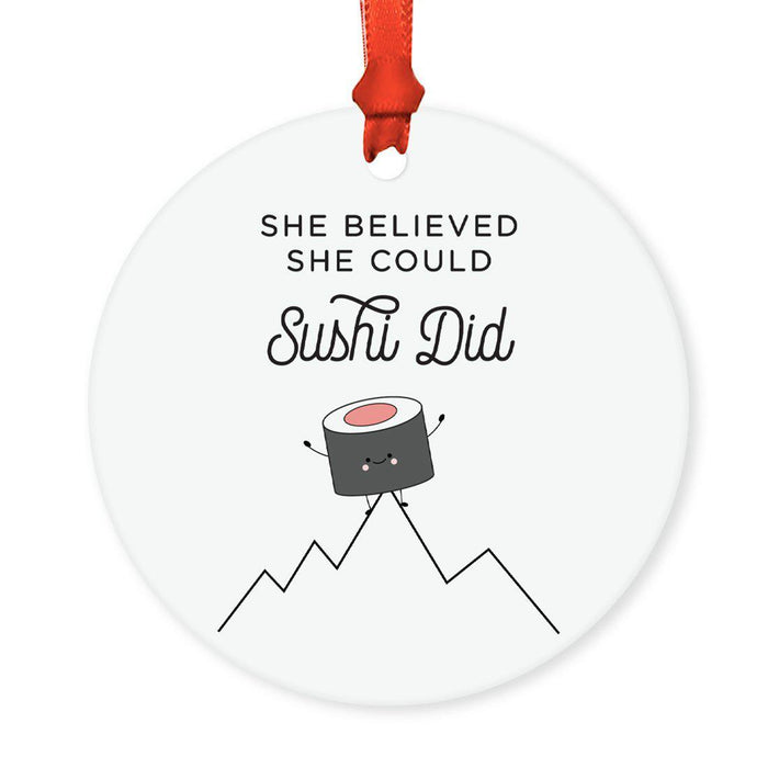 Food Pun 5 Round MDF Wood Christmas Tree Ornaments-Set of 1-Andaz Press-Big Coffee Latte-