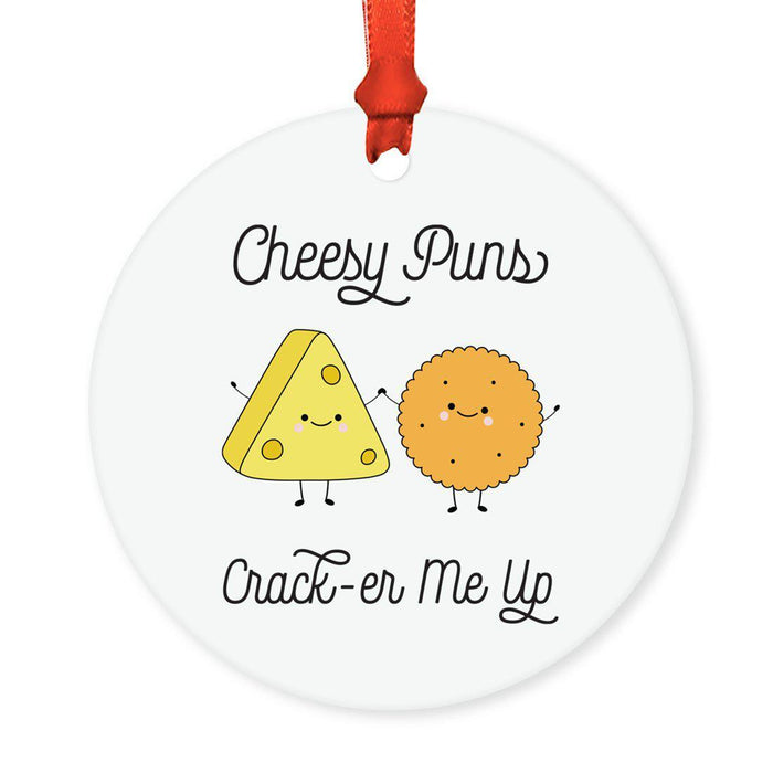 Food Pun 5 Round MDF Wood Christmas Tree Ornaments-Set of 1-Andaz Press-Big Coffee Latte-