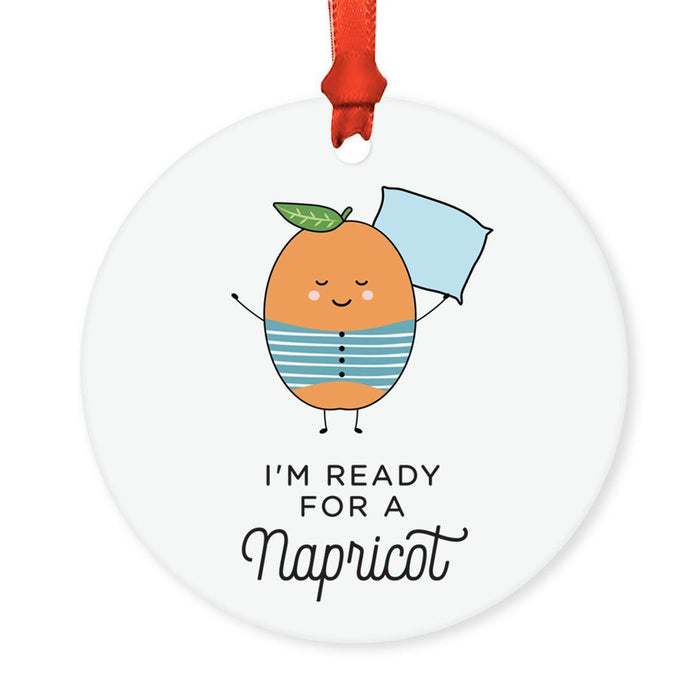 Food Pun 5 Round MDF Wood Christmas Tree Ornaments-Set of 1-Andaz Press-Big Coffee Latte-