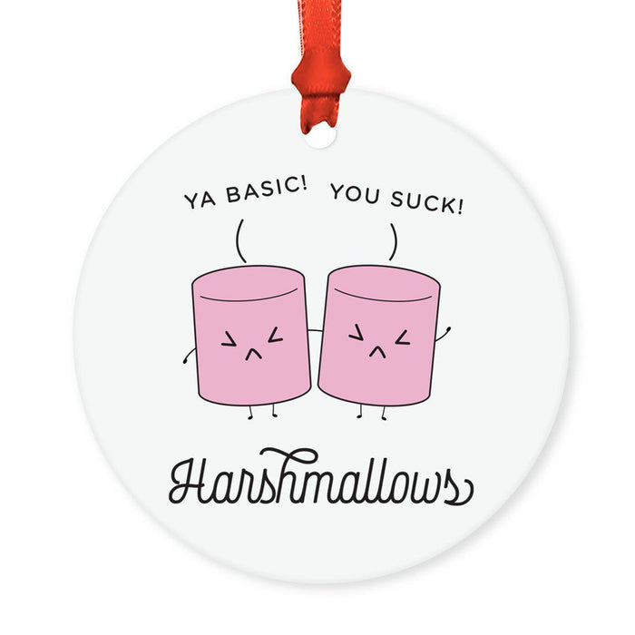 Food Pun 5 Round MDF Wood Christmas Tree Ornaments-Set of 1-Andaz Press-Big Coffee Latte-