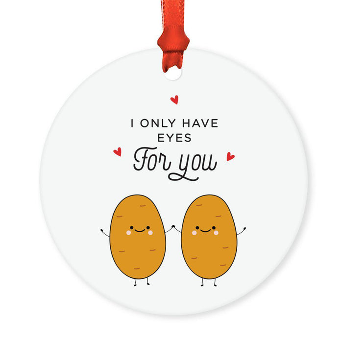 Food Pun 5 Round MDF Wood Christmas Tree Ornaments-Set of 1-Andaz Press-Big Coffee Latte-