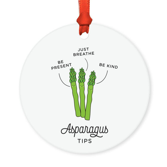Food Pun 5 Round MDF Wood Christmas Tree Ornaments-Set of 1-Andaz Press-Asparagus-