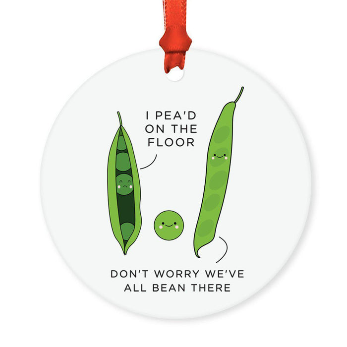 Food Pun 5 Round MDF Wood Christmas Tree Ornaments-Set of 1-Andaz Press-French Bean-