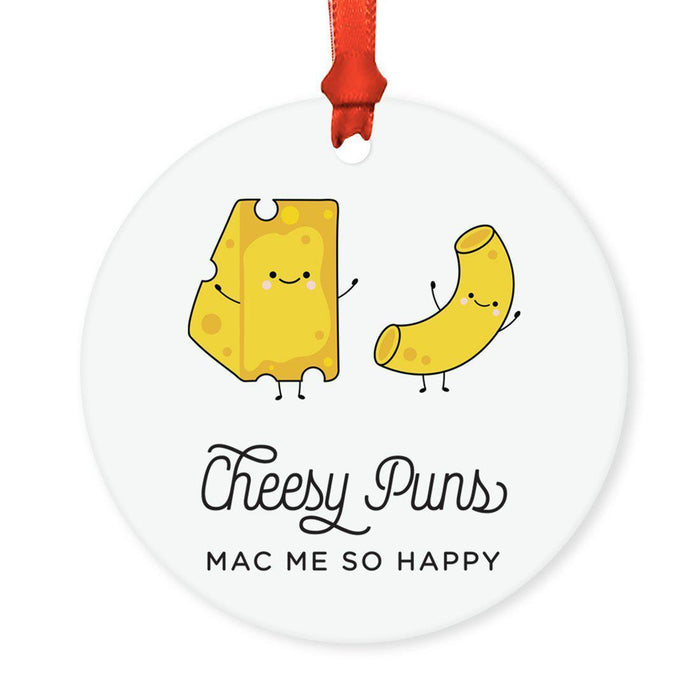 Food Pun 5 Round MDF Wood Christmas Tree Ornaments-Set of 1-Andaz Press-Macaroni-