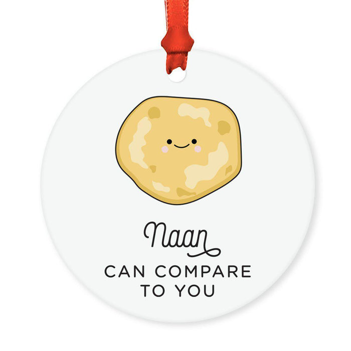 Food Pun 5 Round MDF Wood Christmas Tree Ornaments-Set of 1-Andaz Press-Naan Bread-