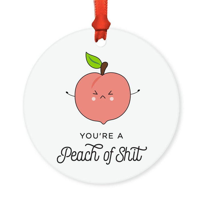 Food Pun 5 Round MDF Wood Christmas Tree Ornaments-Set of 1-Andaz Press-Peach-