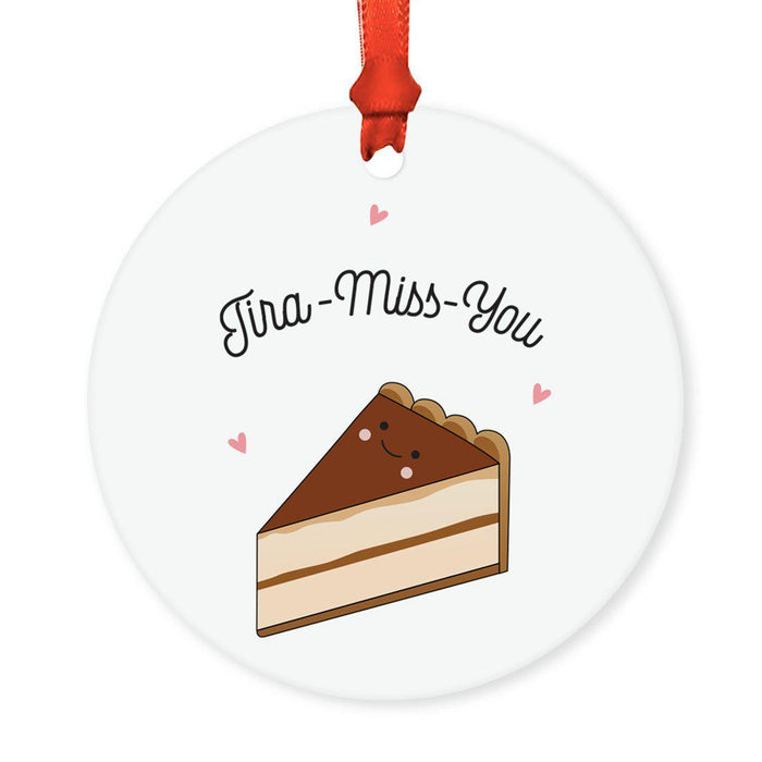 Food Pun 5 Round MDF Wood Christmas Tree Ornaments-Set of 1-Andaz Press-Tiramisu Slice-