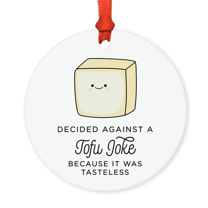 Food Pun 5 Round MDF Wood Christmas Tree Ornaments-Set of 1-Andaz Press-Tofu-