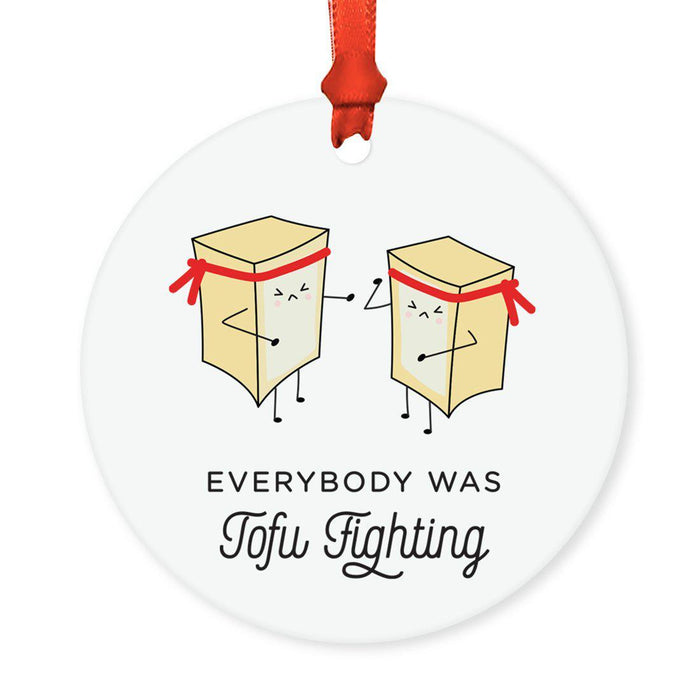 Food Pun 5 Round MDF Wood Christmas Tree Ornaments-Set of 1-Andaz Press-Tofu Fighting-