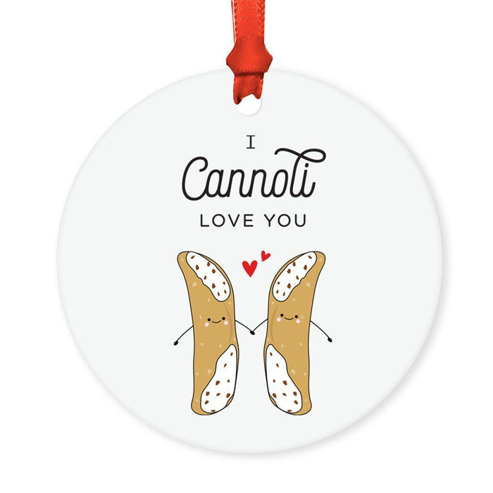 Food Pun 6 Round MDF Wood Christmas Tree Ornaments-set of 1-Andaz Press-Cannoli-