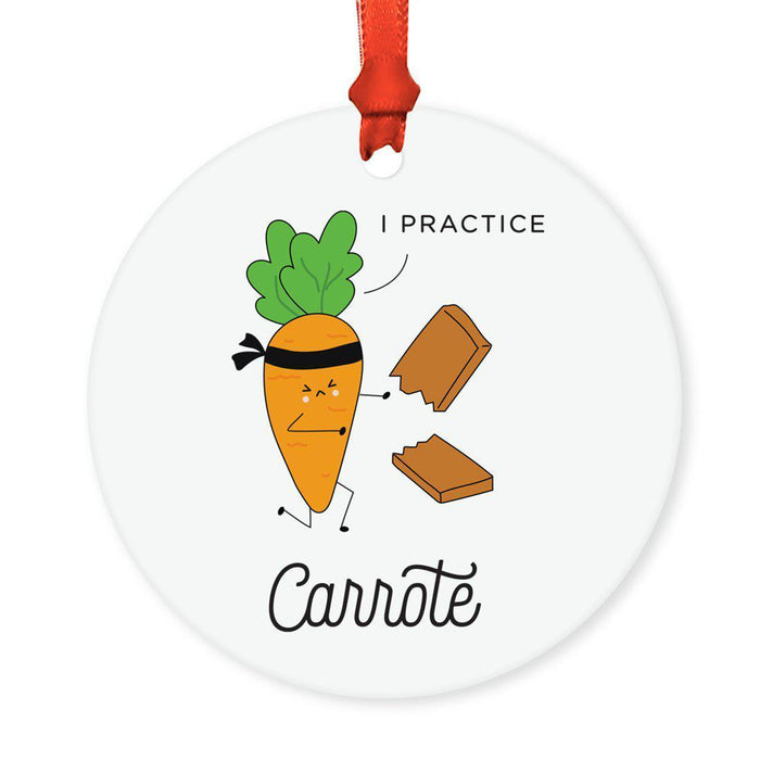 Food Pun 6 Round MDF Wood Christmas Tree Ornaments-set of 1-Andaz Press-Carrot-