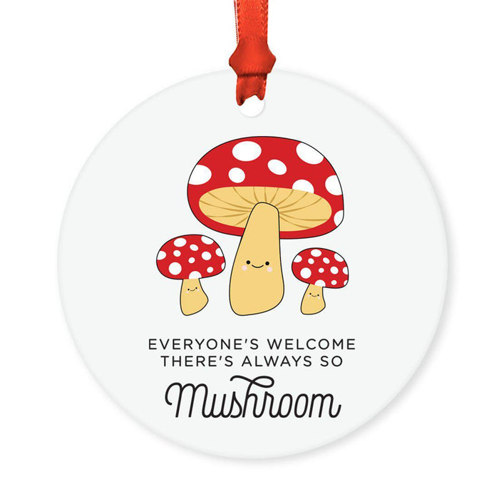 Food Pun 6 Round MDF Wood Christmas Tree Ornaments-set of 1-Andaz Press-Mushroom-
