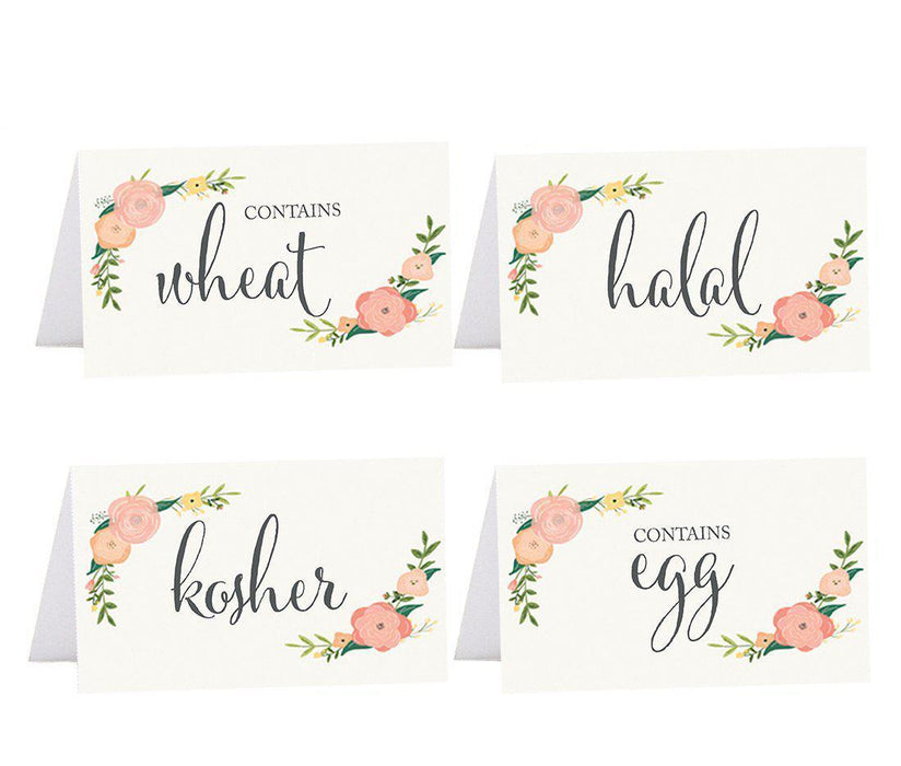 Food Station Buffet Menu Place Cards, Floral Roses-Set of 20-Andaz Press-Vegan, Vegetarian, Gluten-Free, Eggless-