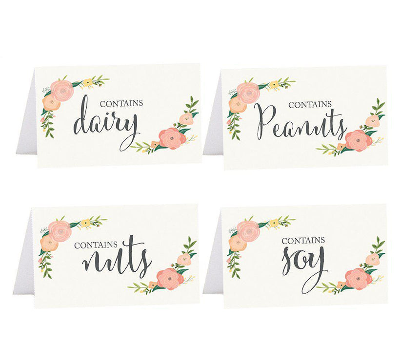 Food Station Buffet Menu Place Cards, Floral Roses-Set of 20-Andaz Press-Vegan, Vegetarian, Gluten-Free, Eggless-