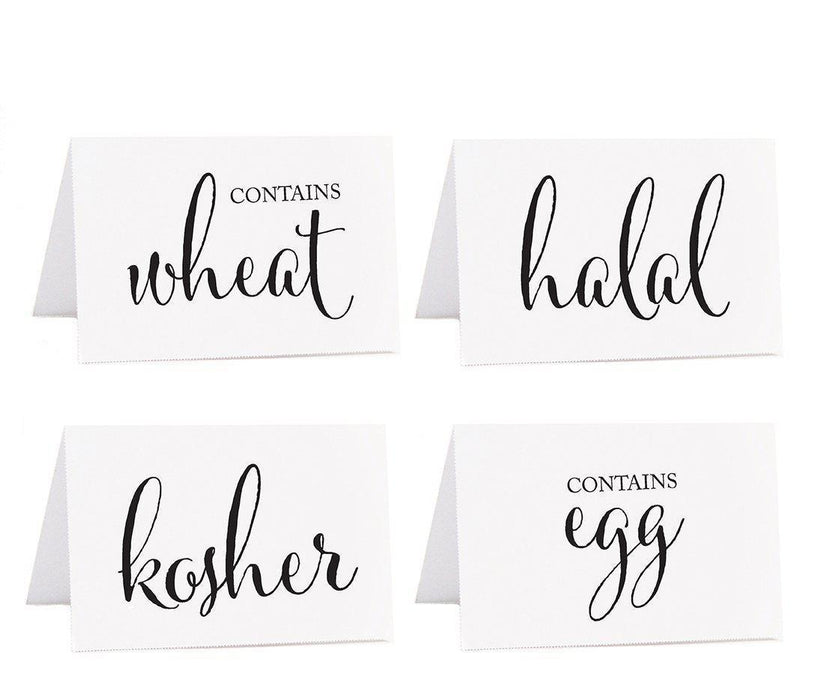 Food Station Buffet Menu Place Cards, Formal Black & White-Set of 20-Andaz Press-Vegan, Vegetarian, Gluten-Free, Eggless-