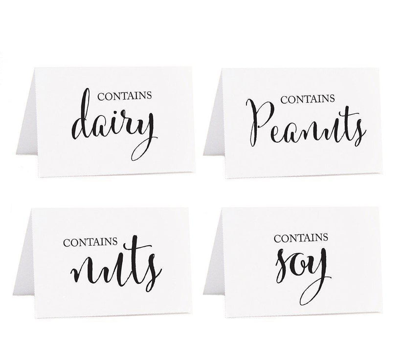 Food Station Buffet Menu Place Cards, Formal Black & White-Set of 20-Andaz Press-Vegan, Vegetarian, Gluten-Free, Eggless-