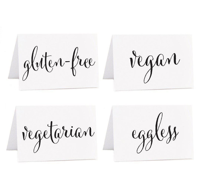 Food Station Buffet Menu Place Cards, Formal Black & White-Set of 20-Andaz Press-Vegan, Vegetarian, Gluten-Free, Eggless-