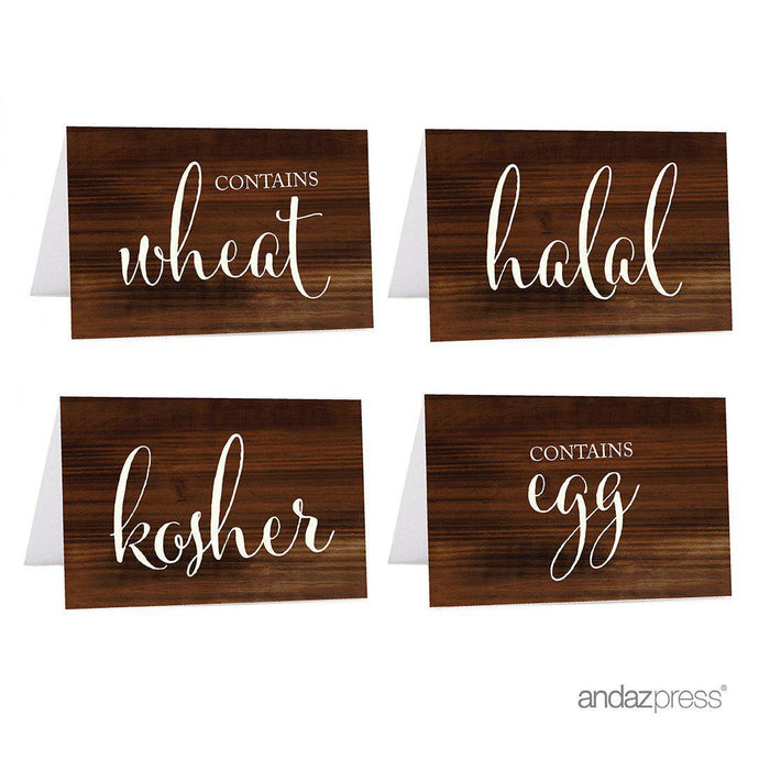Food Station Buffet Menu Place Cards, Rustic Wood-Set of 20-Andaz Press-Vegan, Vegetarian, Gluten-Free, Eggless-